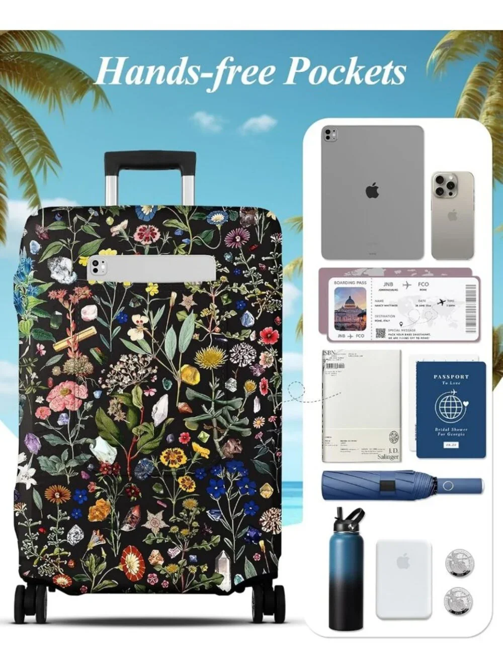 Travel Luggage Cover - TSA Approved Stretch Suitcase Protector, Washable Floral